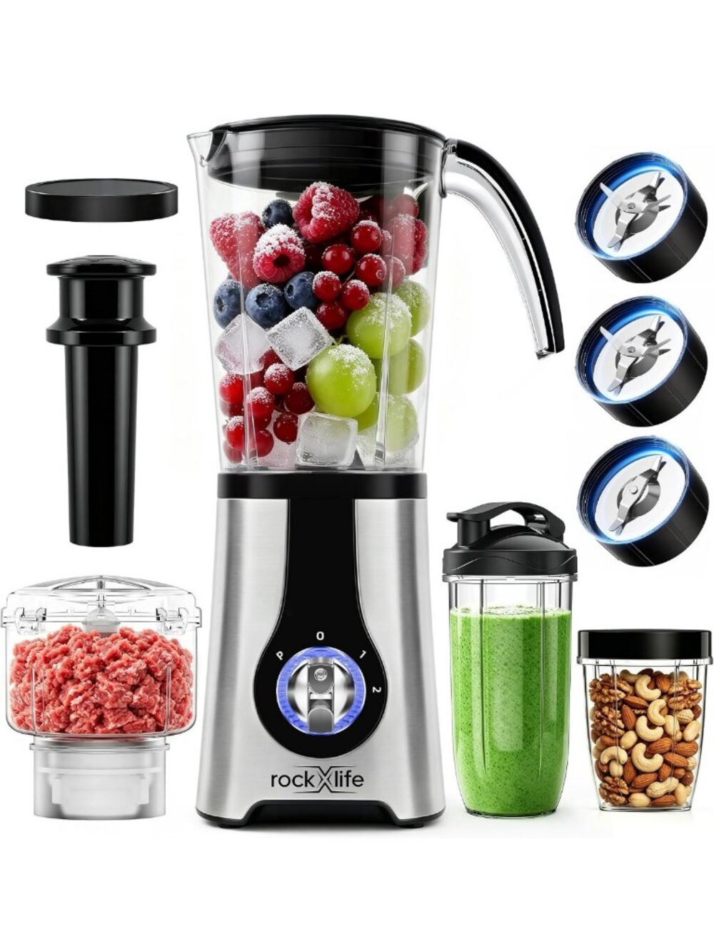 5-in-1 Countertop Blender & Food Processor Combo, 42oz Pitcher, Travel Cup